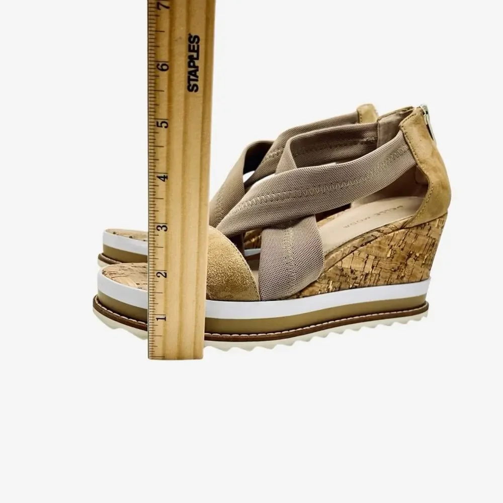 Pelle Moda Medina Wedge Sandal Size 7.5 Cork Elastic Suede Strappy Boho Chic